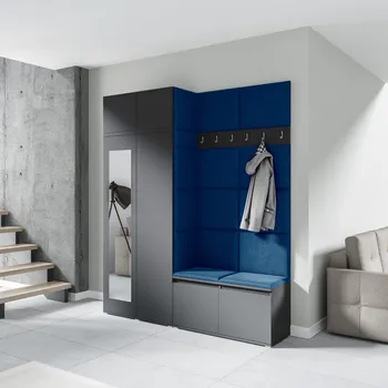 Šatní skříň Předsíňová stěna AMI 19 - se zrcadlem Tmavě modrá Grafit