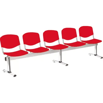 MODENA - 5, plastová lavice do čekárny, 5-sedák, červená, kostra chrom