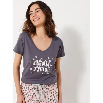 Dámské pyžamo Blancheporte Pyžamové tričko s krátkými rukávy a středovým potiskem Beautiful antracitová šedá 38/40