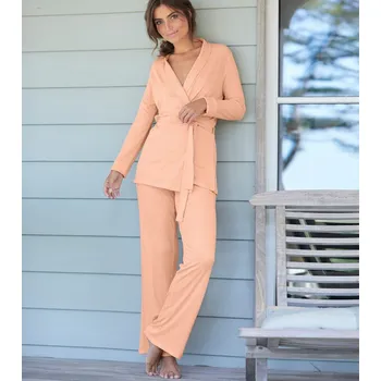 Dámský župan Blancheporte Krátký žebrovaný župan z viskózy broskvová 54