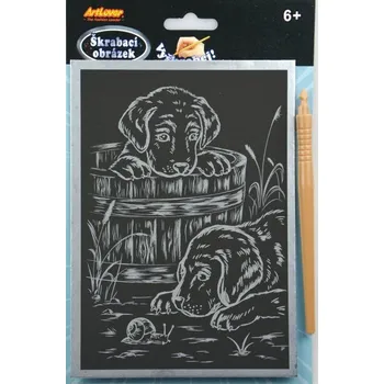 omalovánky Škrabací obrázek - stříbrný A5 - pejsci