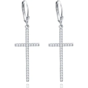 Náušnice Luxusní stříbrné náušnice kříže s bílými zirkony
