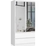 Šatní skříň se zrcadly S90 2 dvířka 2 zásuvky bílá