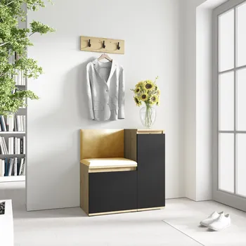 Šatní skříň Předsíňová stěna AMI 30 Světle žlutá Dub artisan/černá