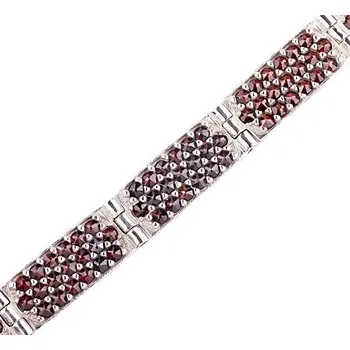 Náramek granát - stříbrný náramek - obdélník (4068) povrchová úprava: rhodiované