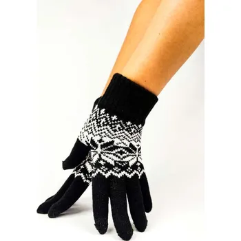 Rukavice Dámské černé rukavice se vzorem, VELIKOST UNI
