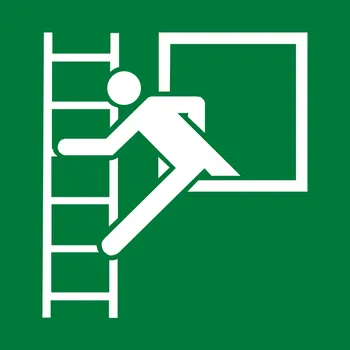 NOUZOVÉ OKNO S ÚNIKOVÝM ŽEBŘÍKEM ISO 7010 samolepící vinylová fólie 150 x 150 mm