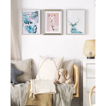 Obraz Obraz v rámu modrý a růžový tisk na papíře 30 x 40 cm palmové listy nástěnná dekorace doplňky Beliani