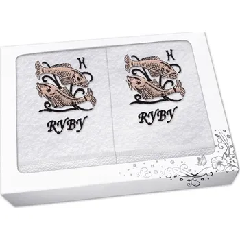 Ručník Luxusní dárková sada ručník + osuška Znamení Ryby bílá/hnědá