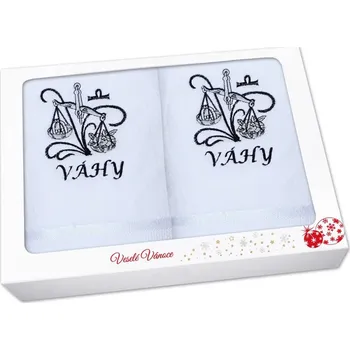 Ručník Vánoční dárková sada ručník + osuška Znamení Váhy bílá/šedá