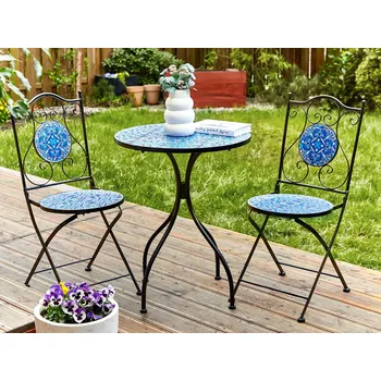 Zahradní sestava Zahradní bistro sada černá kovová železná mozaikový vzor vintage styl venkovní nábytek Beliani
