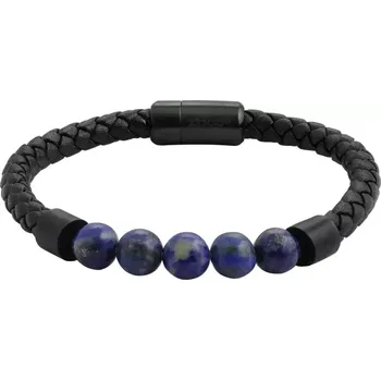 Náramek Tenký kožený náramek s prvky z nerezové oceli a polodrahokamů