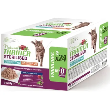 Krmivo pro psa 48x85g Adult Sterilised Natural Trainer míchané balení: Krůtí a treska