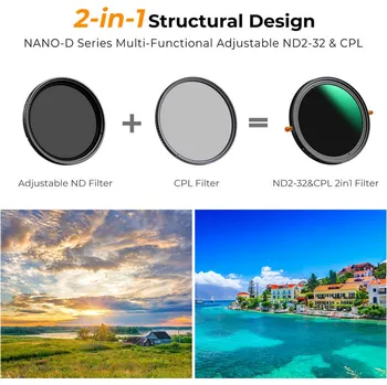 K&F 62MM, D Series,multifunctional CPL+Variable/Fader ND 2~32 filter, HD, Waterproof, Anti Scratch,
