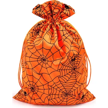 Dárkový pytlík pavučina / Halloween 20x31 cm saténový, barva 1 oranžová černá