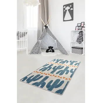 Bytový textil ASIR Dětský koberec (140 x 190) CACTUS TIME béžový s modrými kaktusy