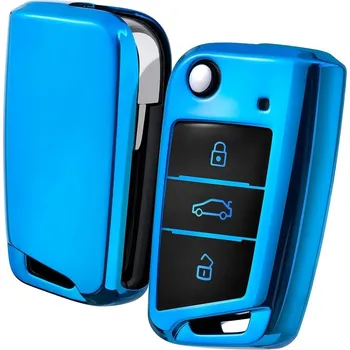 COVERKEYS Obal na klíč, kryt klíče Volkswagen Golf Sportsvan (2014 - 2020) metalický, modrý, s tlačítky