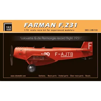 Plastikový model S.B.S model 1/72 Farman F.231 Record flight 1931 (Limited Ed.)
