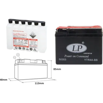 Motobaterie LANDPORT BATERIE YTR4A-BS (MA LTR4A-BS) 12V 2.3AH 113X49X85 BEZÚDRŽBOVÁ - ELEKTROLYT ZVLÁŠŤ (6) UE2019/1148
