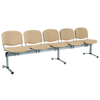 CL - 25, čalouněná lavice do čekárny, 5-sedák, koženka AN - 096 béžová, kostra chrom