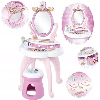 Panenka Smoby Kosmetický stolek Disney Princess 2in1 Hairdresser a židle s 10 zkrášlovacími doplňky 94 cm výška