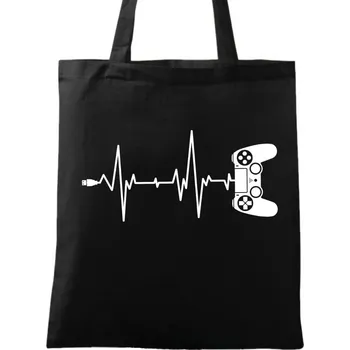 Nákupní taška Bavlněná taška Kardiogram a Ovladač (Barva: Černá)