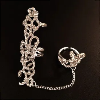 Prsten Dlouhý zdobený prsten na palec a ukazováček Zlatá