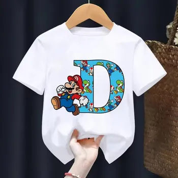 Dívčí tričko Dětské bílé tričko ABECEDA Super Mario Varianta: písmeno D, Velikost: 130