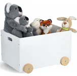 Box na hračky ZELLER S KOLEČKY, bílá/dřevo, 50×36×30 cm