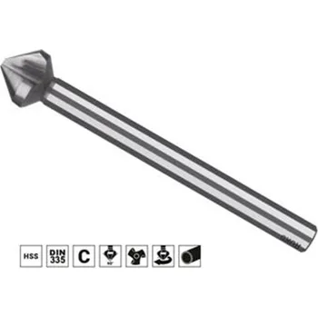 Vrták Ruko 102275 - Záhlubník kuželový 90° pr. 15,0 mm tříbřitý 90°, prodloužený 110 mm, válcová stopka pr. 10 mm, HSS