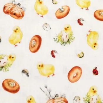 Bavlněná látka AMARILLO s motivem preclíky a kuřátka, š. 140 cm EU