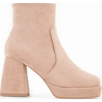 Dámské kozačky Béžové kotníkové boty na širokém podpatku NS293P-LT.KH Velikost: 38