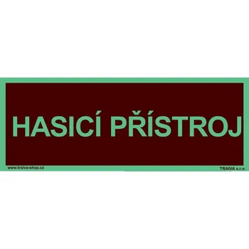 Značení Traiva s.r.o. Hasicí přístroj fotoluminiscenční Verze: Samolepka 150 x 50 mm tl. 0.4 mm - fotoluminiscenční - Kód: 10411