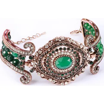 Náramek Luxusní orientální náramek zdobený s korálky Asira - více barev Tmavě zelená