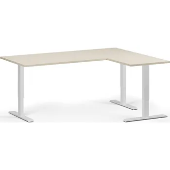 Psací stůl B2B Partner Rohový výškově nastavitelný stůl, 180x140 cm, 3 motory, L/P, bílá podnož, bříza