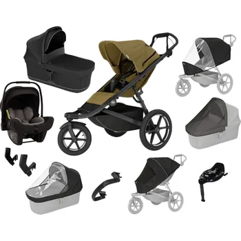 Kočárek Luxusní set Thule Urban Glide 3 Nutria Green + korba black + pláštěnka + moskytiéra + madlo + pláštěnka + moskytiéra + PIPA™ next caviar Autorizovaný prodejce