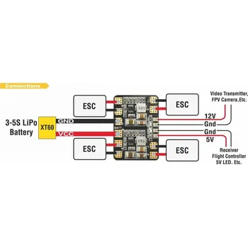 RC model letadla Graupner/SJ Mikro PDB proudová rozdvojka PCB 5V/12V Copt - expresní doprava