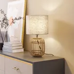 Stolní lampa Lindby Marzanna, šedá, bambus, 42,5 cm, E27 - Výška stínidla 20 cm; délka kabelu 223 cm šedá, světlé dřevo 1 x 15 W LED - Doprava zdarma