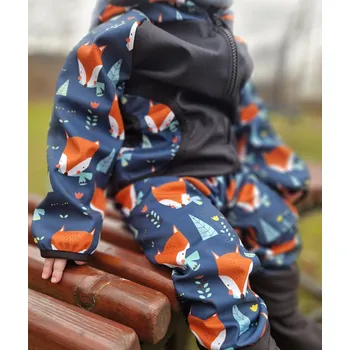 Yháček Softshellová bunda Yháček, zimní, liščí hlavy na petrolejové Velikost: 86