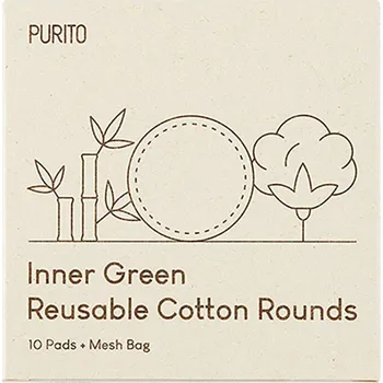 Purito Inner Green Reusable Cotton Rounds - Bambusovo-bavlněné tamponky 10 ks