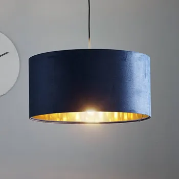 Maco Design Závěsné světlo Salina hedvábná tkanina modrá/zlatá Ø 50cm - Připojovací skříňka – výška 2 cm, Ø 10 cm modrá, zlatá 1 x 40 W - Doprava zdarma