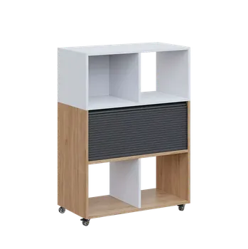 Šatní skříň AERO 35 kancelářská skříň, roletková/4 niky, 1100x800x400, kolečka, platinově bílá/dub hickory