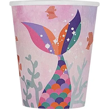 Koktejlová dekorace Funiglobal - 8 kelímků mořská panna - Beautiful Mermaid -