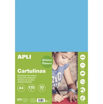 Karton Apli Apli, barevný papír, čtvrtka A4, 170g/m, 50 listů Barva: Nebesky modrá