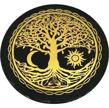 Disk z exkluzivního černého obsidiánu se stromem života 7,5 cm