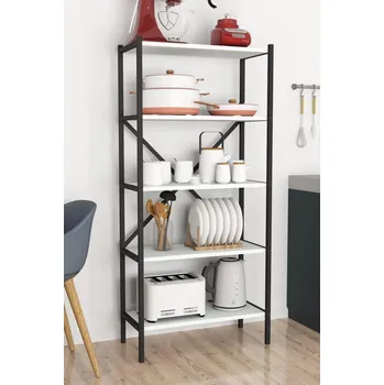 Knihovna Regál TERRY 66 cm, lamino matná bílá, kov černý matný lak