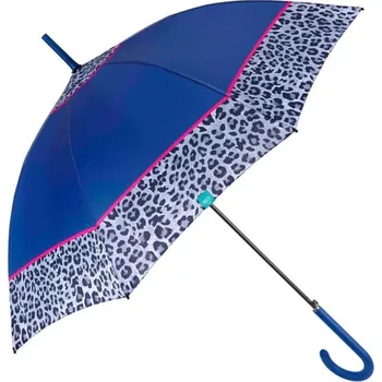 Deštník PERLETTI Time, Dámský holový deštník Bordo Leopardo / modrý, 26255