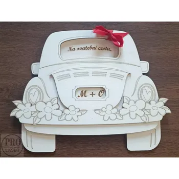 Dřevěné svatební přání auto s přihrádkou
