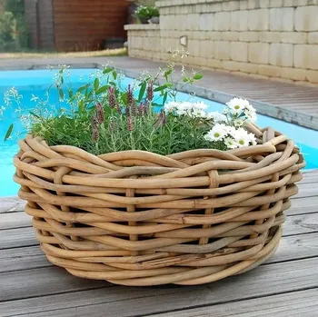 Květináč RATANOVÝ Květináč DRYPOT BOWL L, HRUBÝ RATAN, Ø56x26 cm (Van der Leeden®)