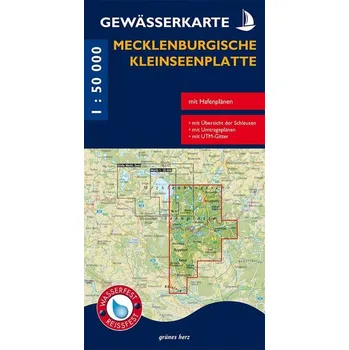 Gewässerkarte Mecklenburgische Kleinseenplatte [DE] (2024, Karta, Verlag grünes Herz)